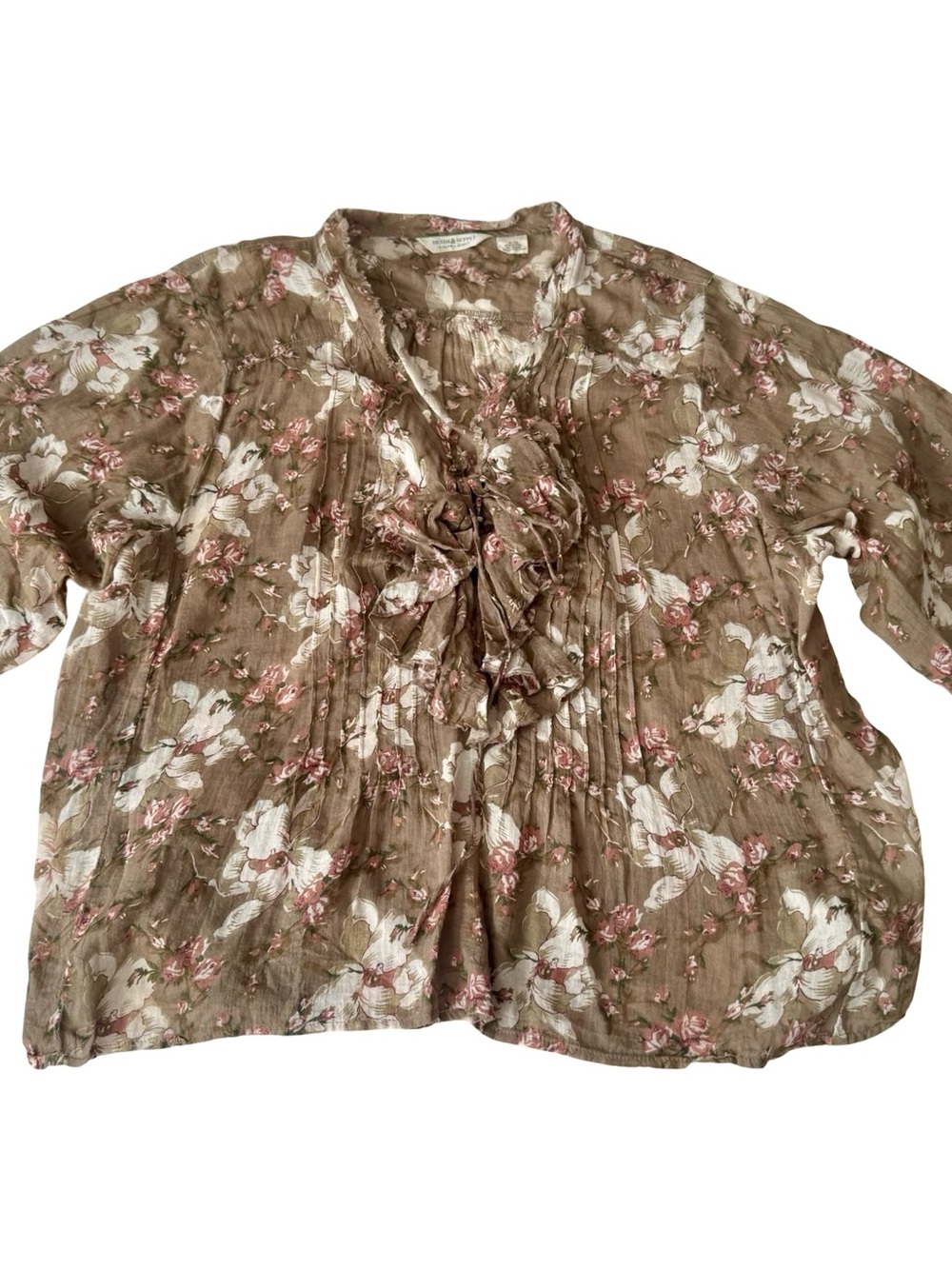 VTG Denim & Supply Ralph Lauren Womenโs Floral Ruffle Pleated Blouse Size XL
